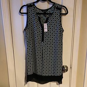 White House Black Market Green and Black Diamond Pattern Sleeveless Top